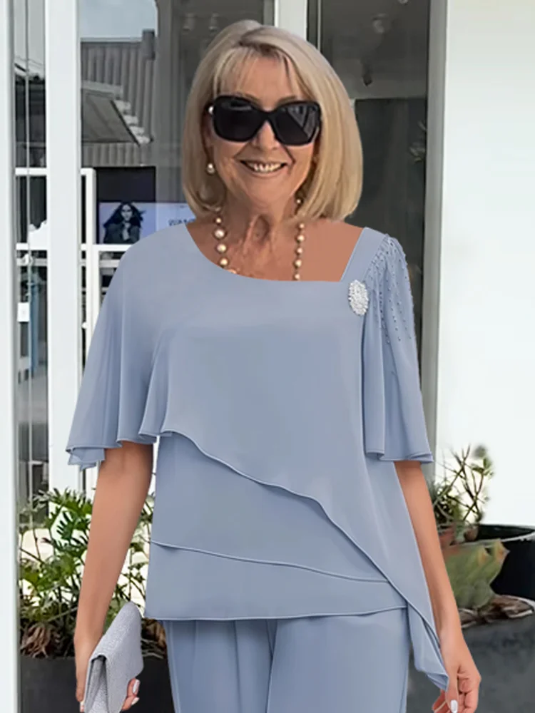 Evadne Chiffon Cape Pant Set