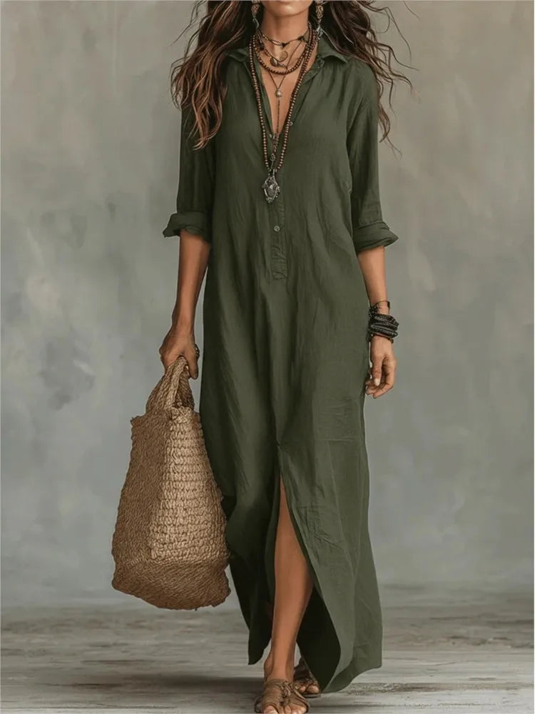 Seville Linen-Blend Shirt Dress