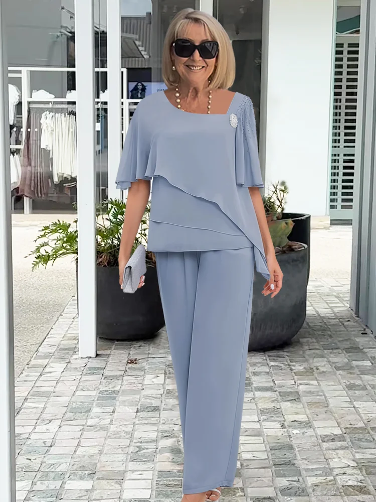 Evadne Chiffon Cape Pant Set