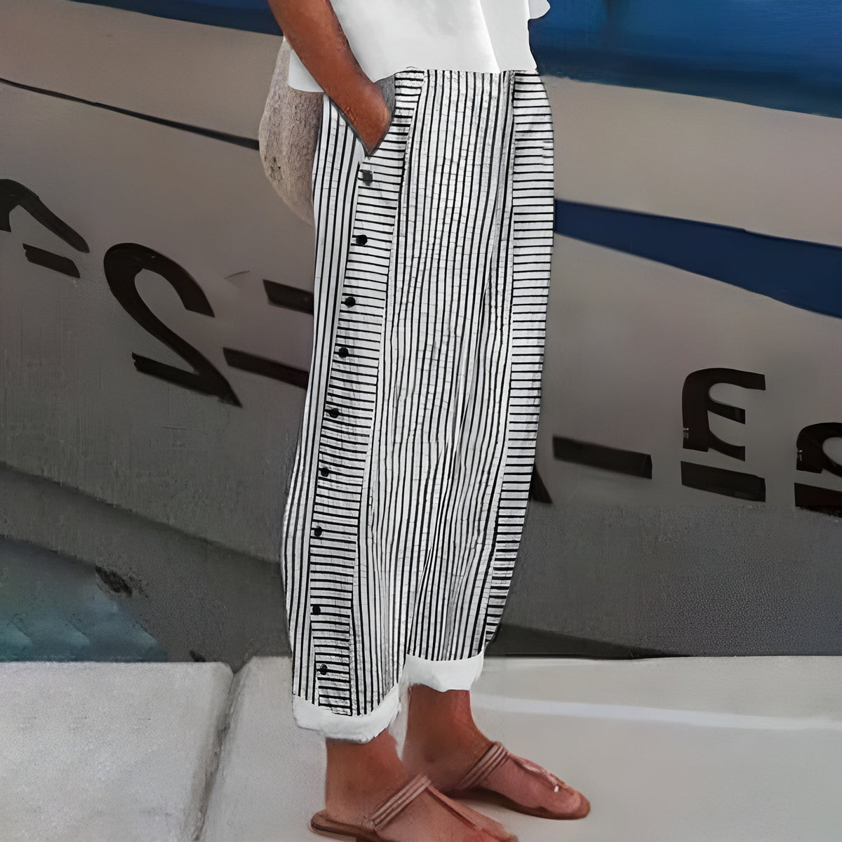 Lily Button-Side Striped Pants