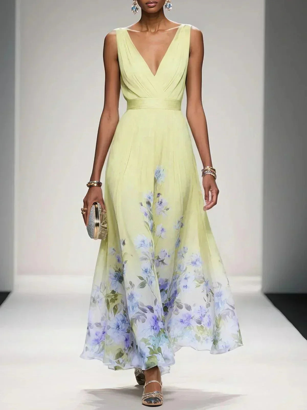 Monviso Floral V-Neck Midi Dress