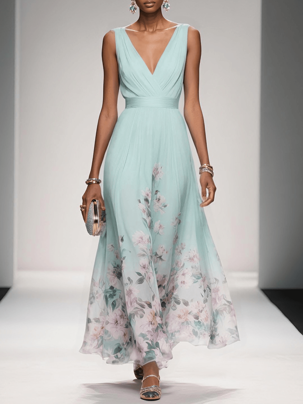 Monviso Floral V-Neck Midi Dress