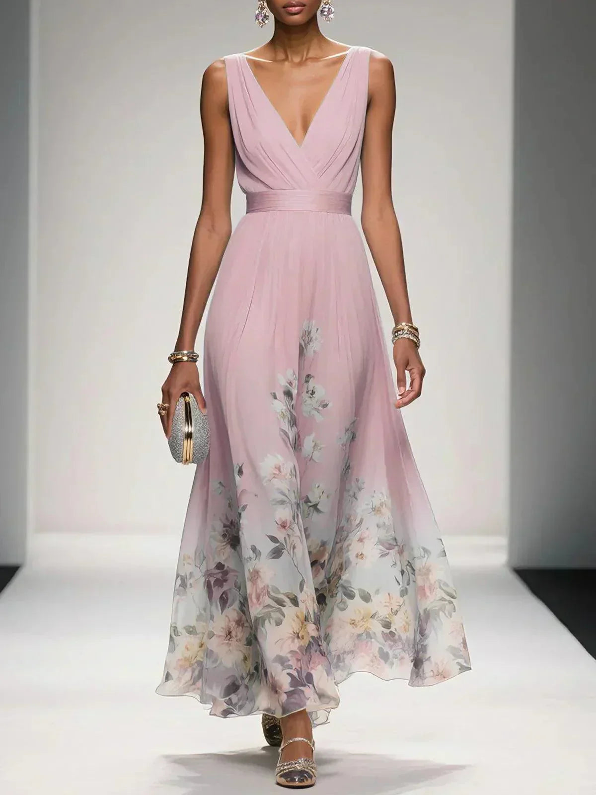 Monviso Floral V-Neck Midi Dress