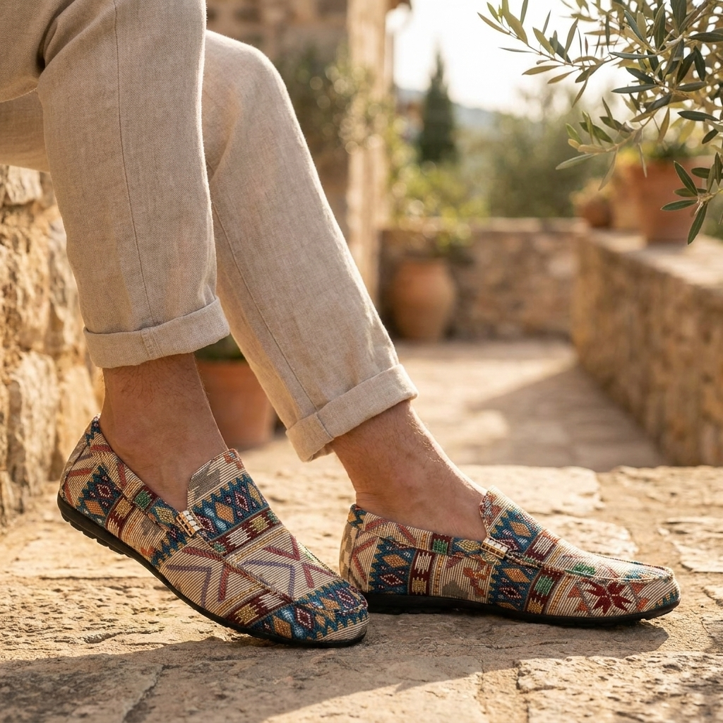 Tulum Patterned Canvas Loafers