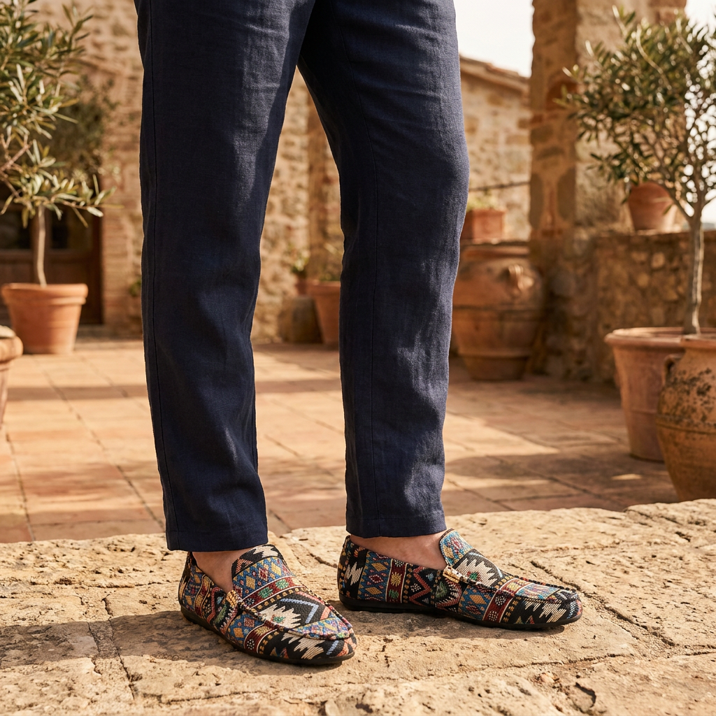Tulum Patterned Canvas Loafers