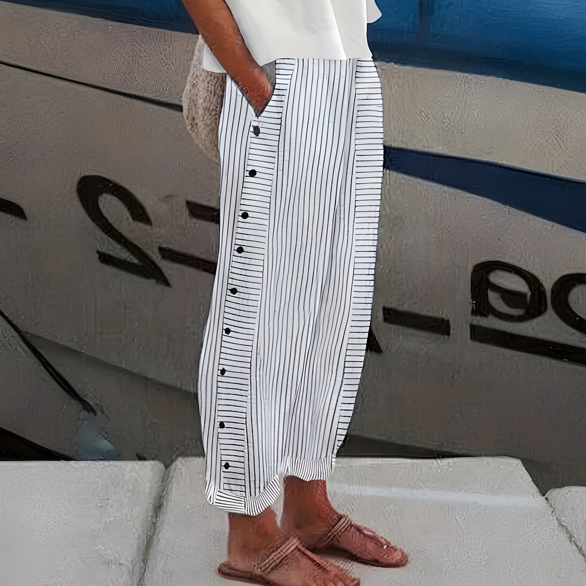 Lily Button-Side Striped Pants