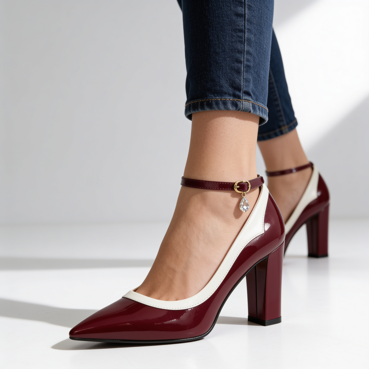 St Claire Crystal-Charm Block Heels