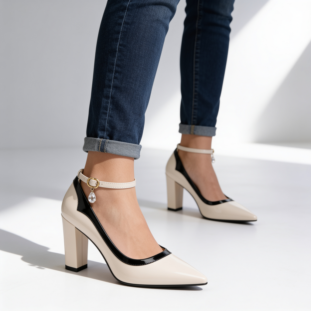St Claire Crystal-Charm Block Heels