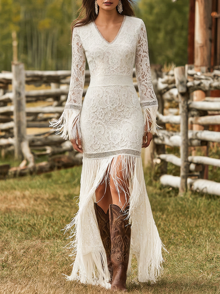Caroline Lace Fringe Maxi Dress