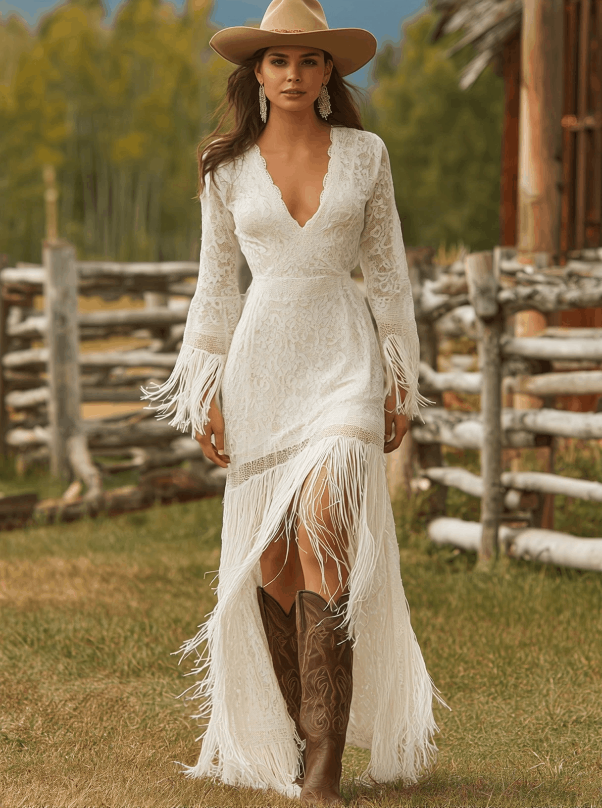 Caroline Lace Fringe Maxi Dress