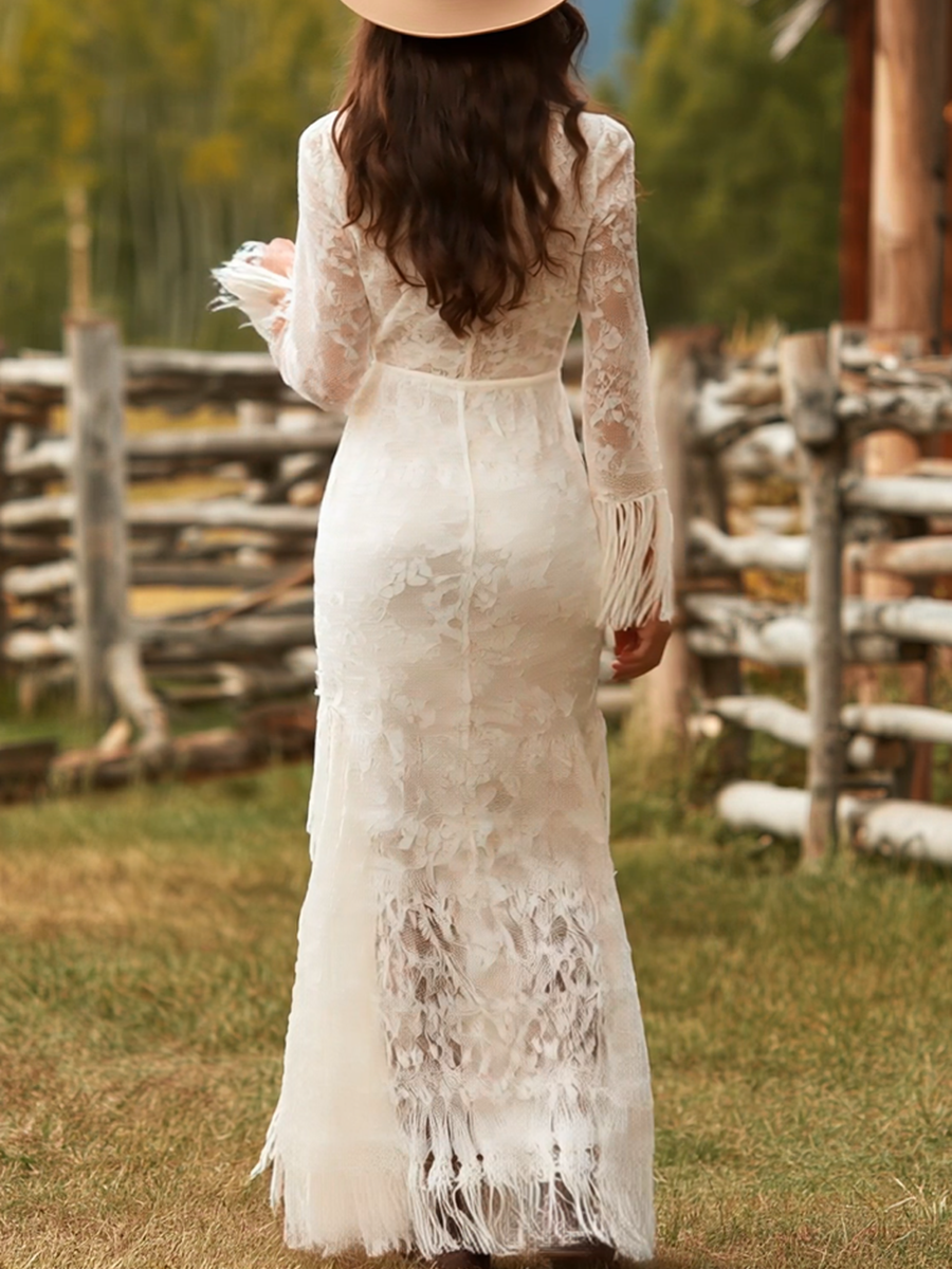 Caroline Lace Fringe Maxi Dress