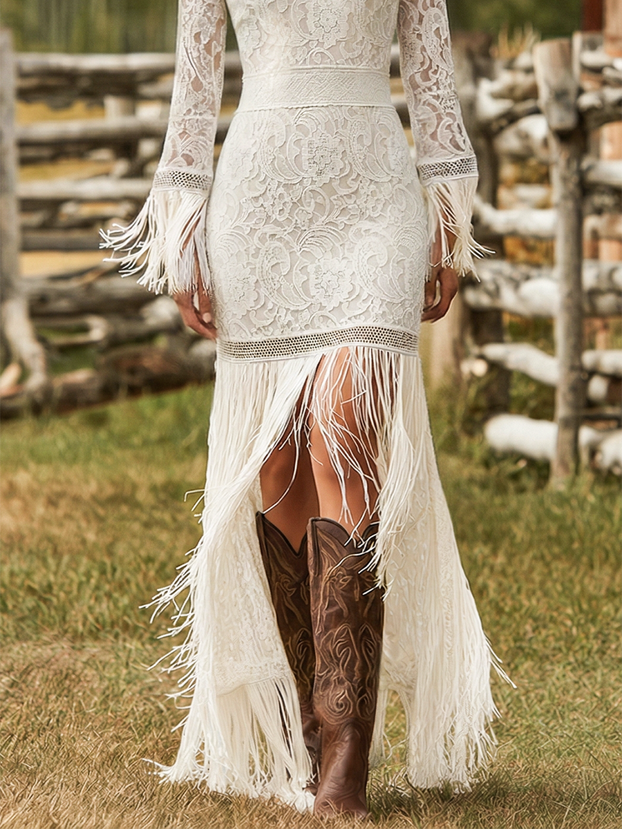 Caroline Lace Fringe Maxi Dress