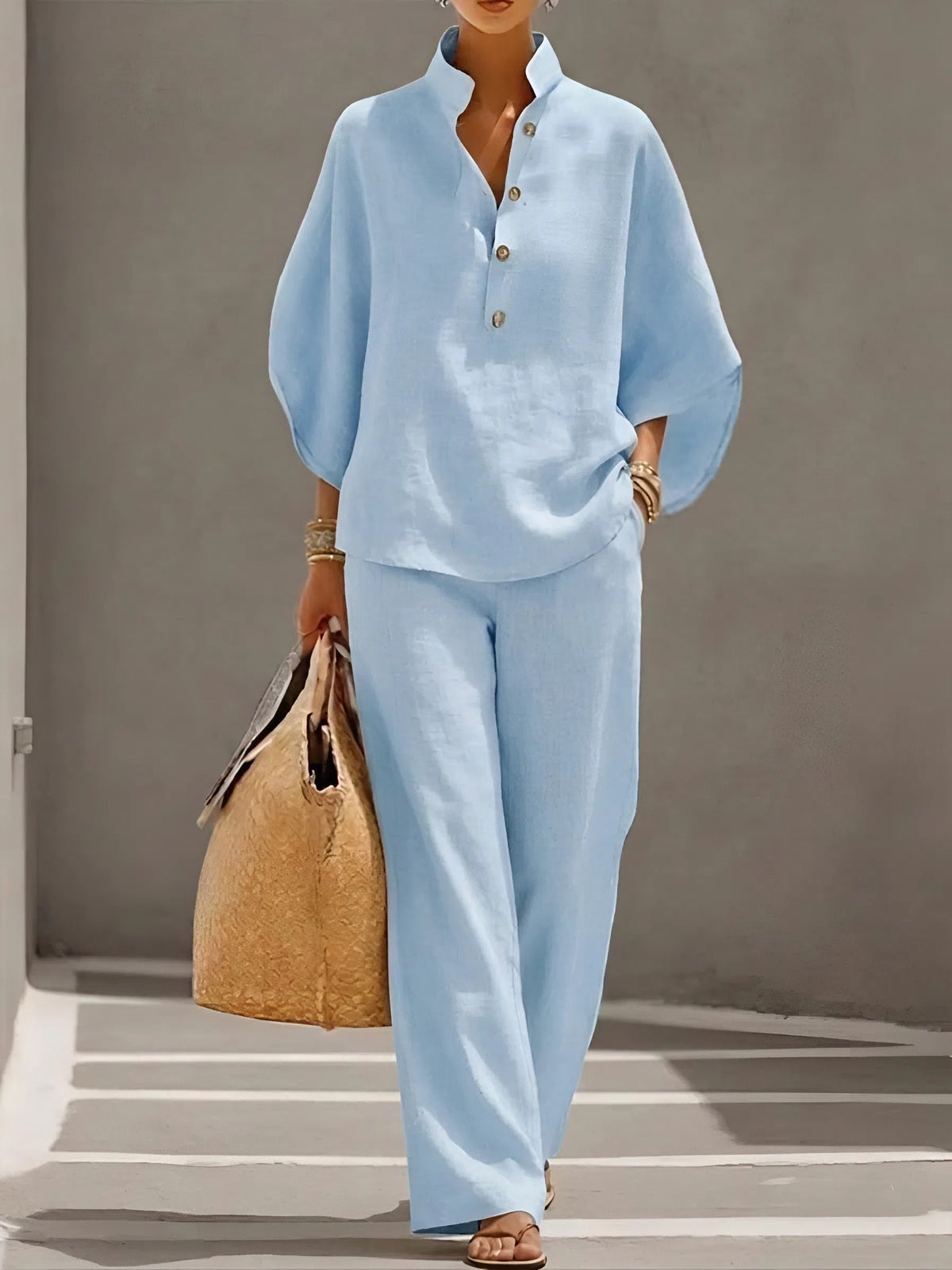 St Lucia Wide-Leg Linen 2-Piece Set